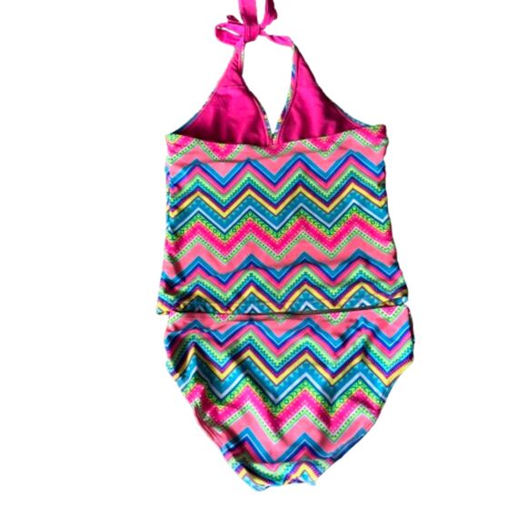 Justice Girl's Size 14 Neon Tankini Swimsuit - Picture 2 of 6